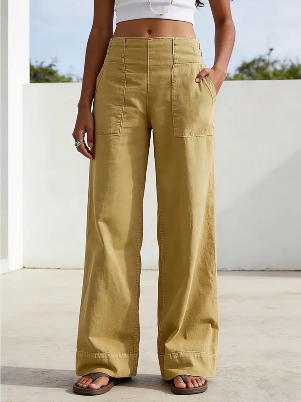 Wide-Leg Utility Pants in Mustard